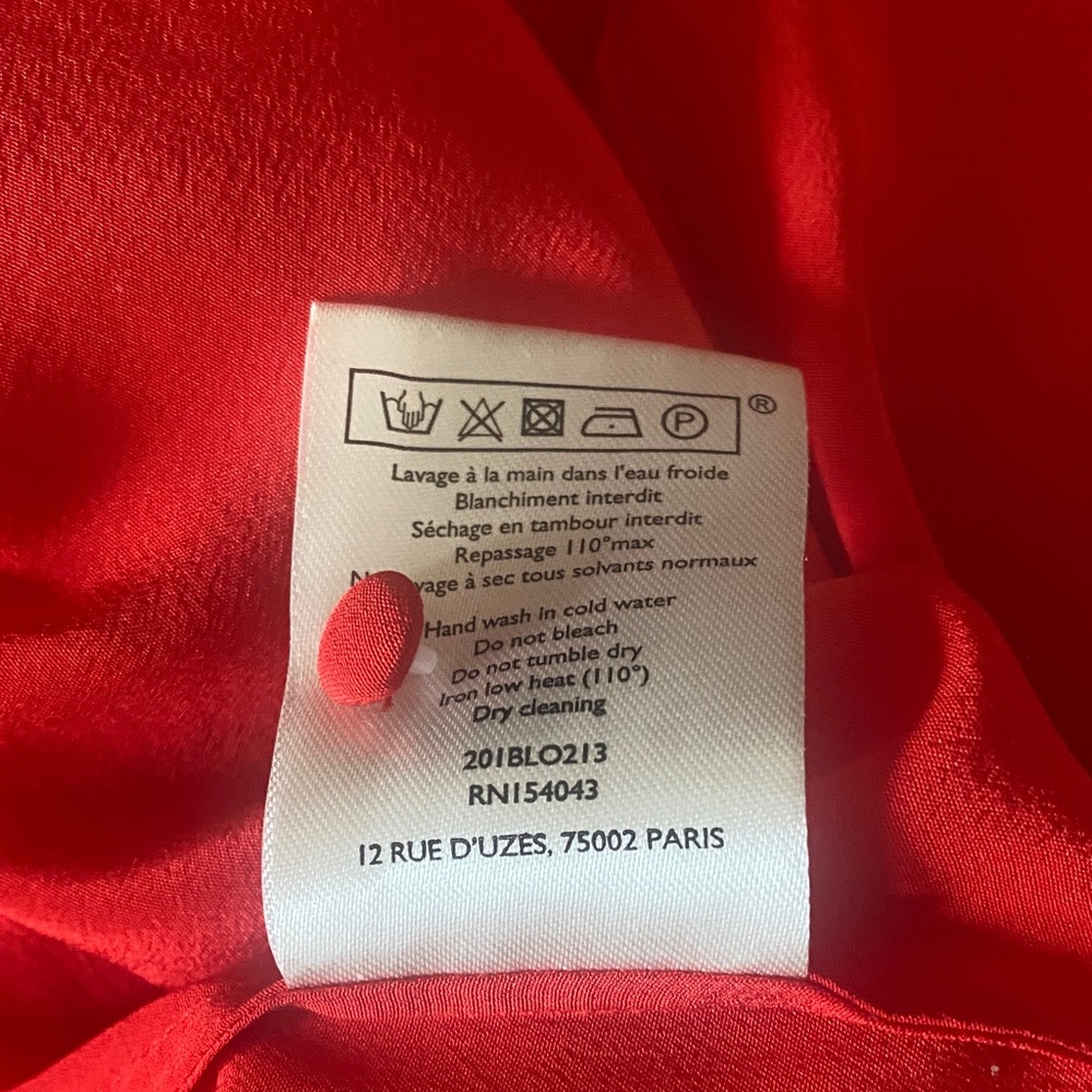 Sezane Silk Red Ruffled Button-Up Blouse - Picture 8 of 12